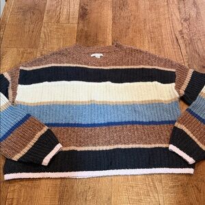 Women’s American Eagle outfitters brown blue striped oversized sweater sz Small